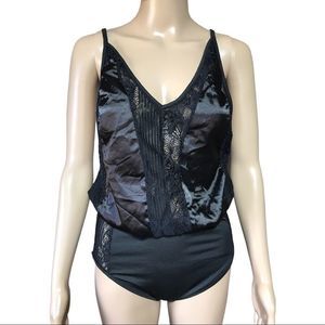 Lingerie style black cut out lace bodysuit size small silky sexy